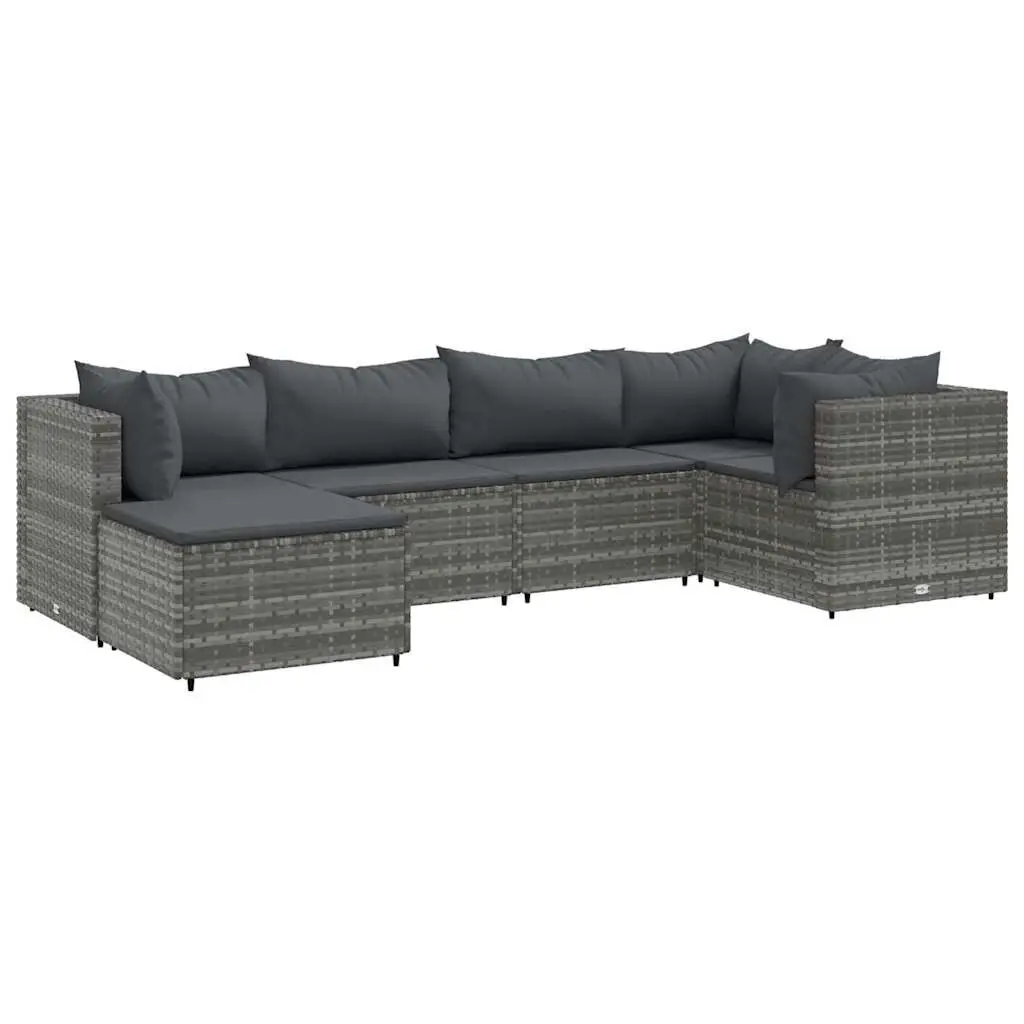 6 Piece Patio Lounge Set Cushions Gray Poly Rattan Outdoor Furniture