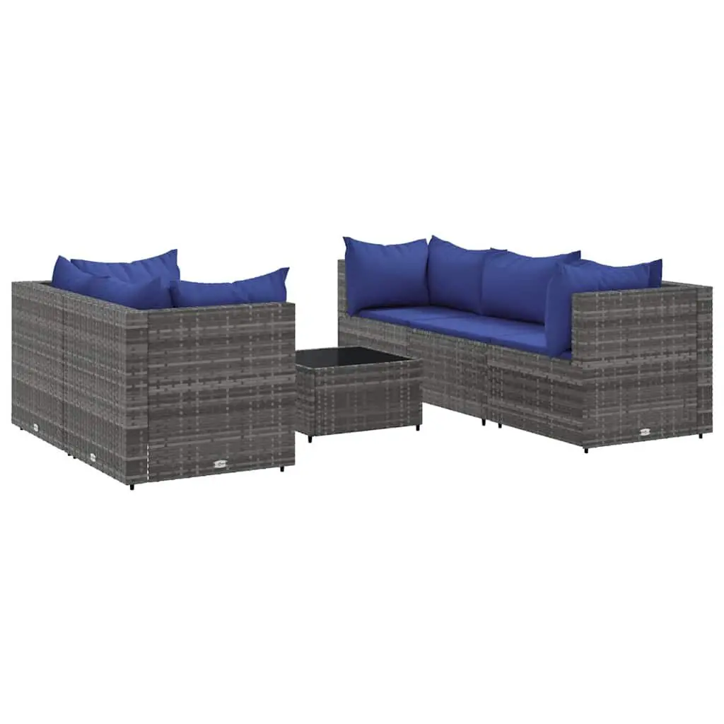 6 Piece Patio Lounge Set Cushions Gray Poly Rattan Outdoor Furniture