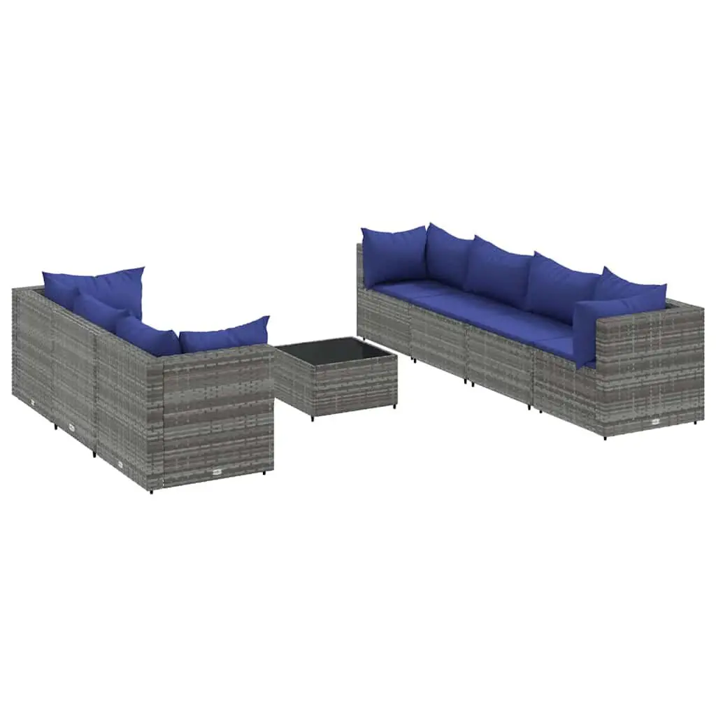 8 Piece Patio Lounge Set Cushions Gray Poly Rattan Outdoor Furniture
