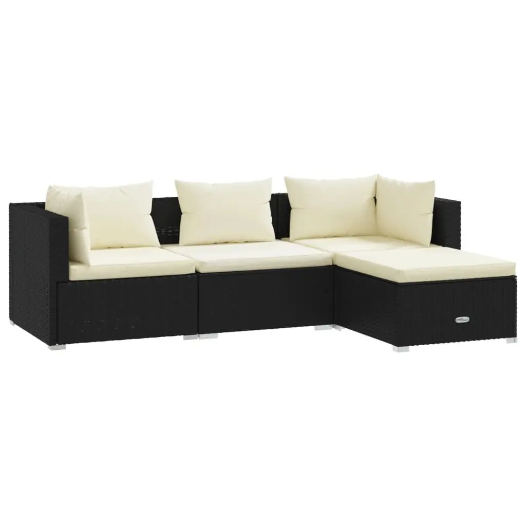 4 Piece Patio Lounge Set Cushions Poly Rattan Black - Small Outdoor Seating