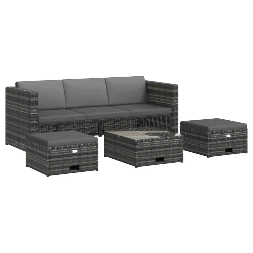 4 Piece Patio Lounge Set Cushions Poly Rattan Gray Outdoor Furniture