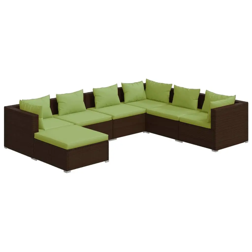 7 Piece Patio Lounge Set Cushions Poly Rattan Brown Outdoor Furniture
