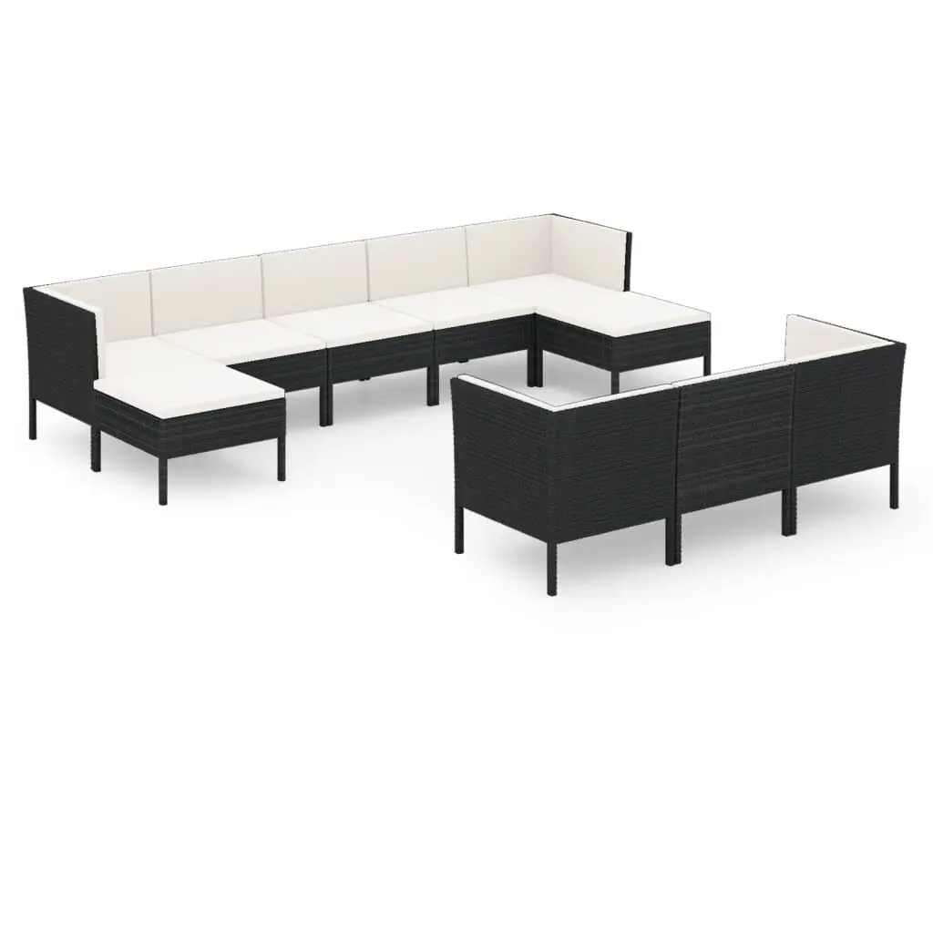 10 Piece Patio Lounge Set Cushions Poly Rattan Black Outdoor Furniture Set