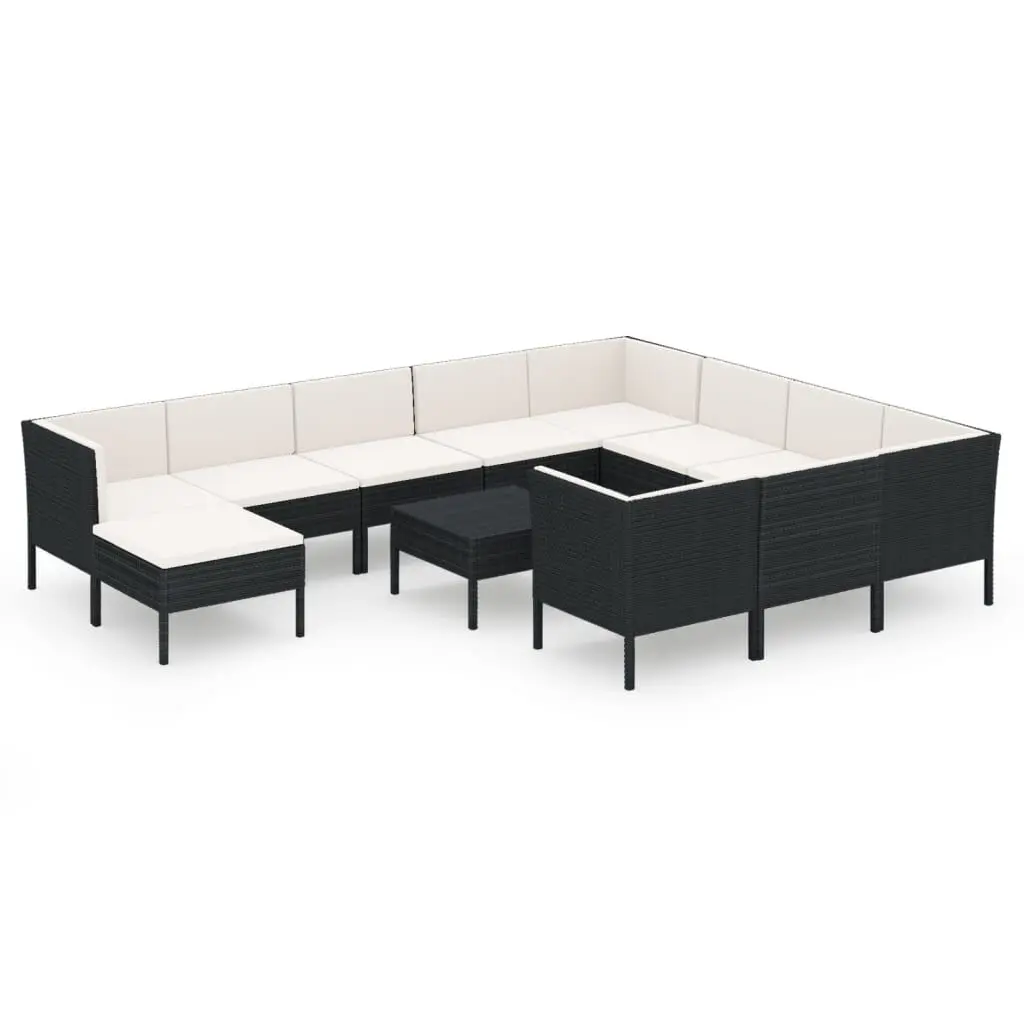 12 Piece Patio Lounge Set Cushions Poly Rattan Black Outdoor Seating