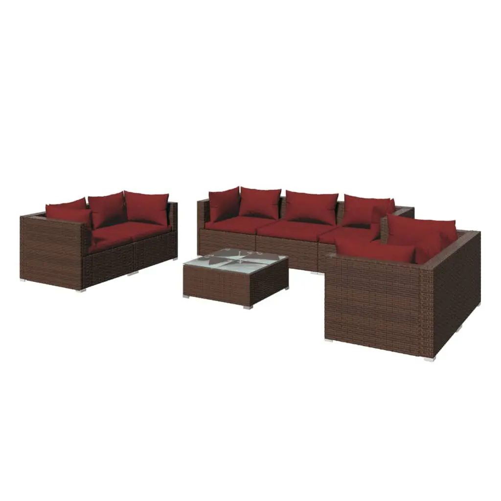 8 Piece Patio Lounge Set Cushions Poly Rattan Brown Outdoor Seating