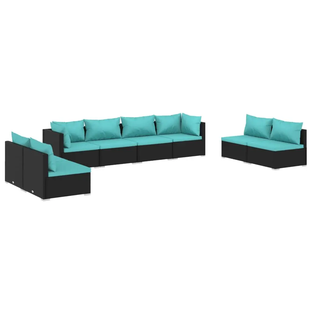 8 Piece Patio Lounge Set Cushions Poly Rattan Black Outdoor Furniture