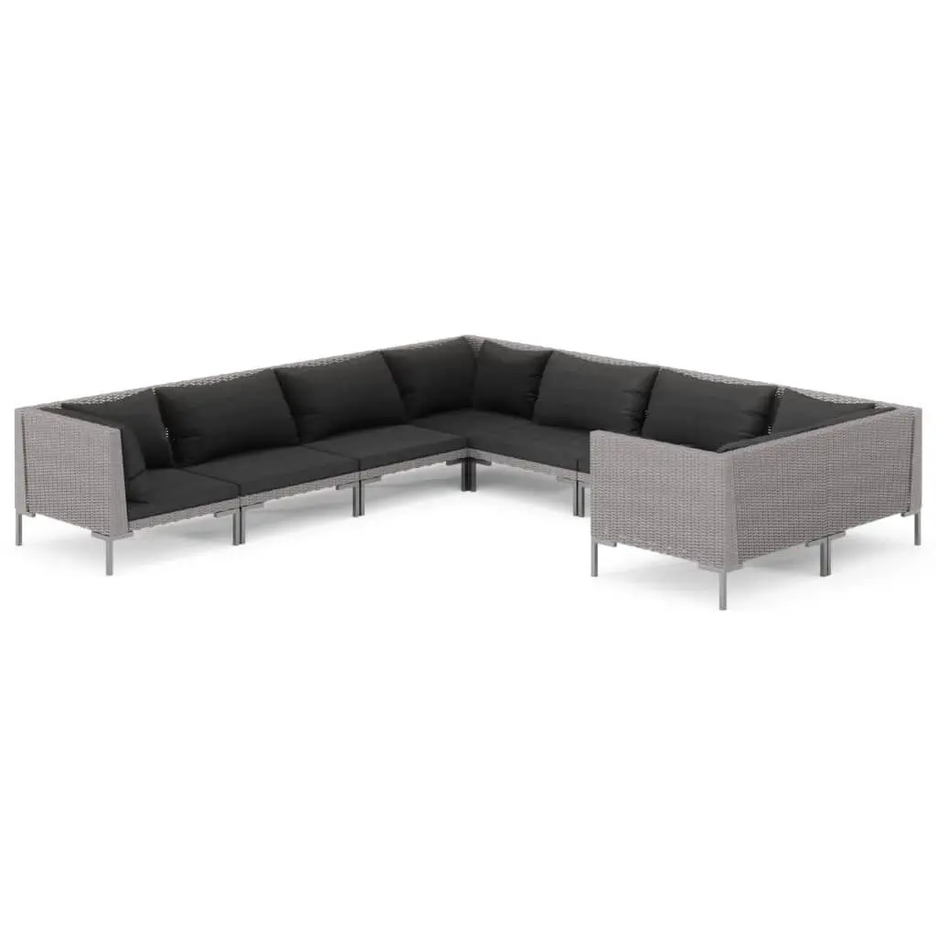 8 Piece Patio Lounge Set Cushions Poly Rattan Dark Gray Outdoor
