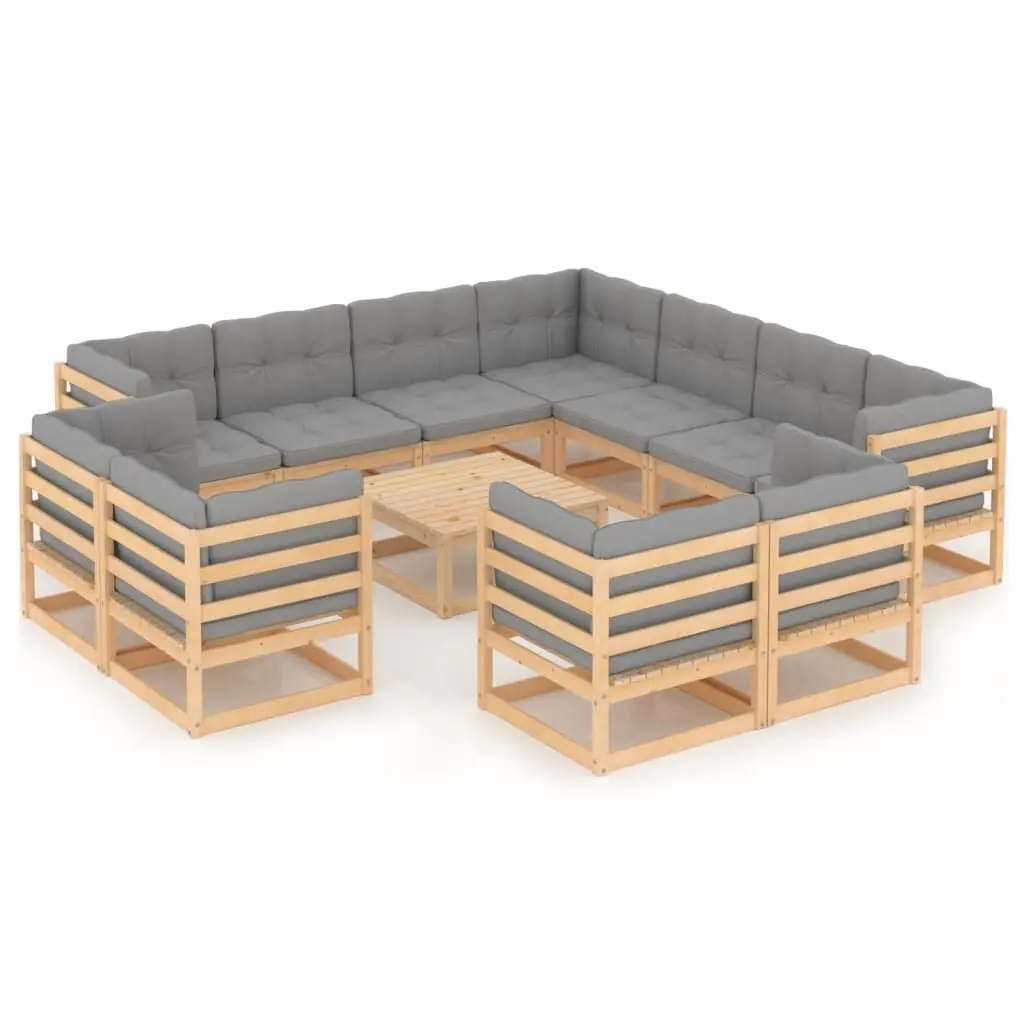 12 Piece Patio Lounge Set Cushions Solid Wood Pine Outdoor Furniture