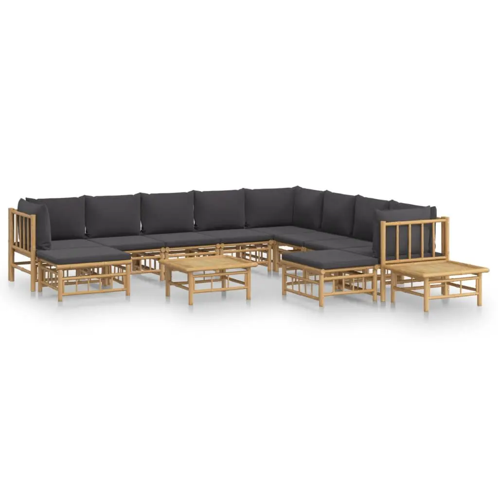 12 Piece Patio Lounge Set Dark Gray Cushions Bamboo Outdoor Living