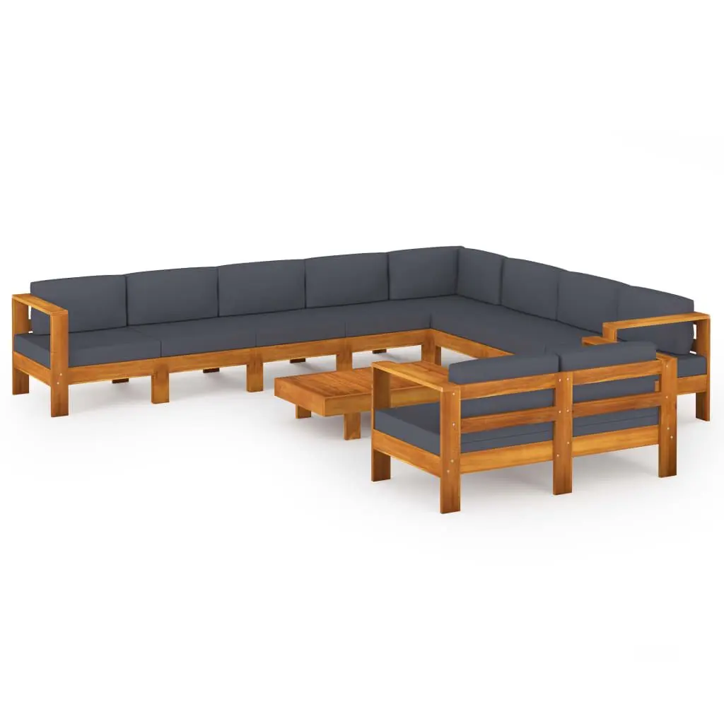 10 Piece Patio Lounge Set Dark Gray Cushions Acacia Wood Outdoor Furniture