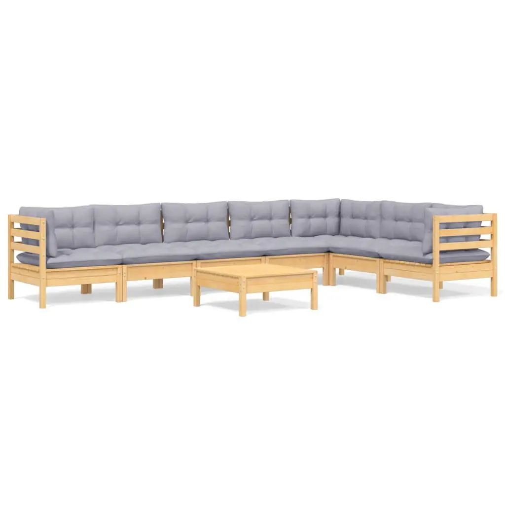 8 Piece Patio Lounge Set Gray Cushions Solid Pinewood Outdoor Furniture