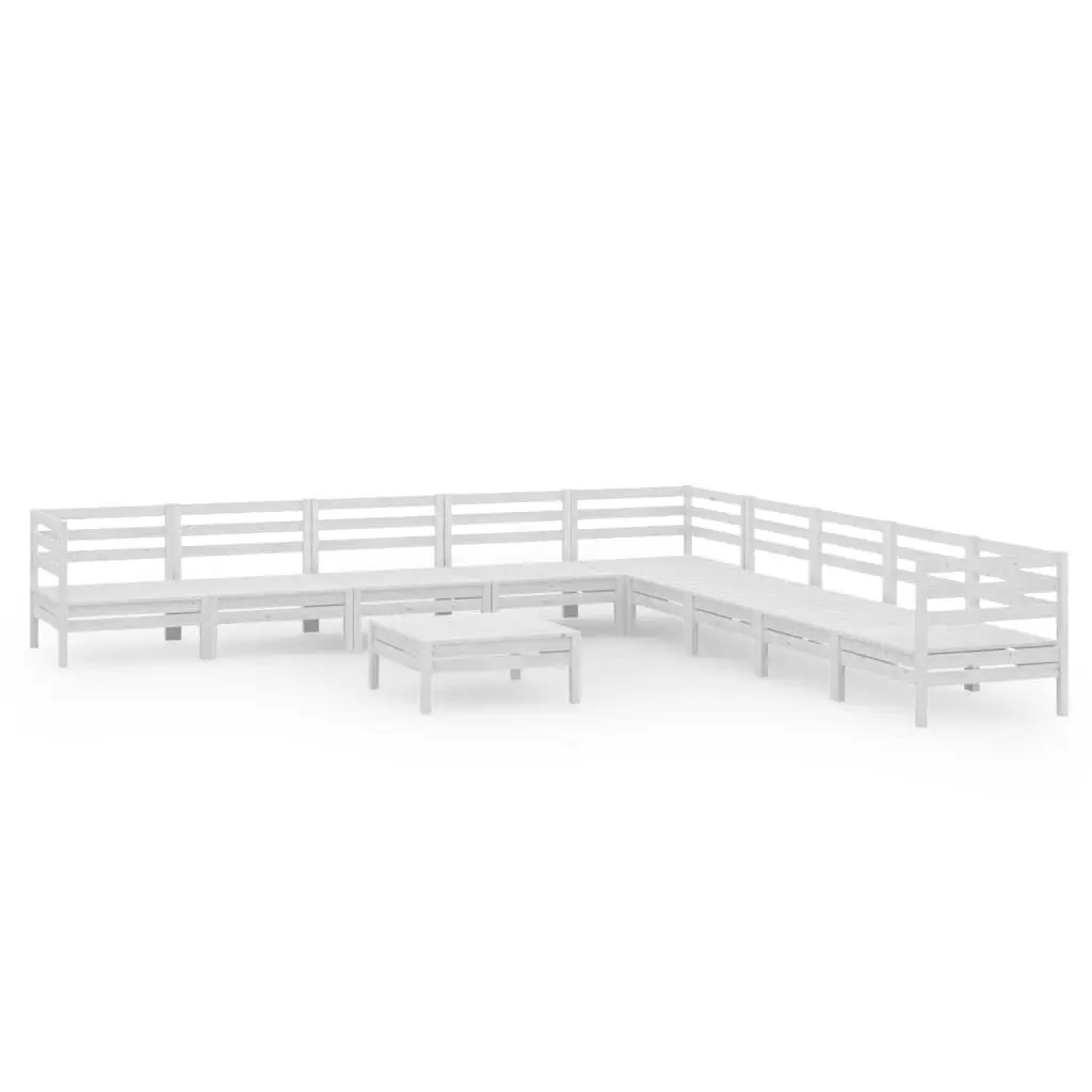 10 Piece Patio Lounge Set Solid Pinewood White Outdoor Furniture