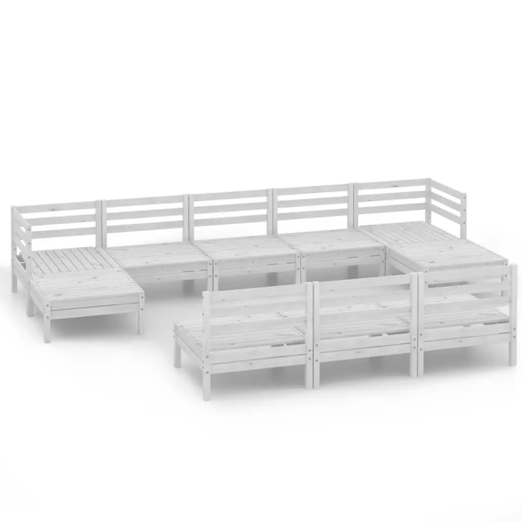 10 Piece Patio Lounge Set White Solid Pinewood Outdoor Furniture