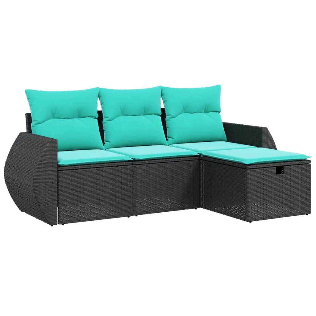 4 Piece Patio Sofa Set Cushions Black Poly Rattan Outdoor Living