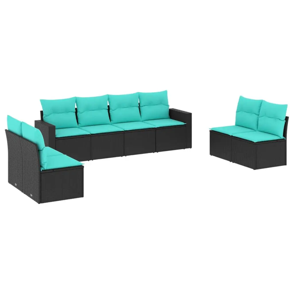 8 Piece Patio Sofa Set Cushions Black Poly Rattan Comfortable Outdoor Set