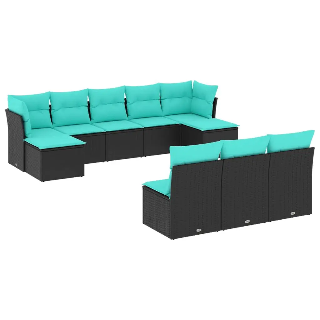 10 Piece Patio Sofa Set Cushions Black Poly Rattan Outdoor Furniture