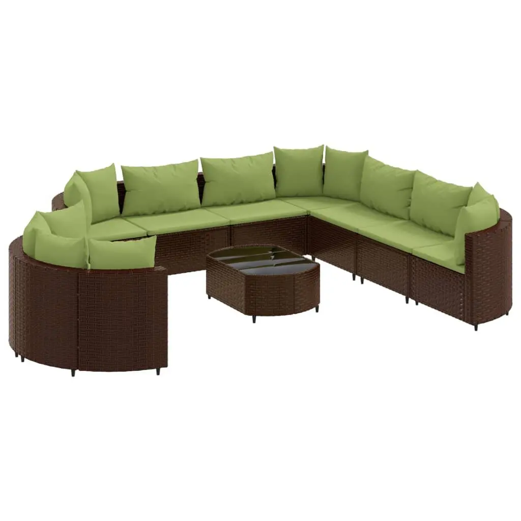 10 Piece Patio Sofa Set Cushions Brown Poly Rattan Outdoor Living Room