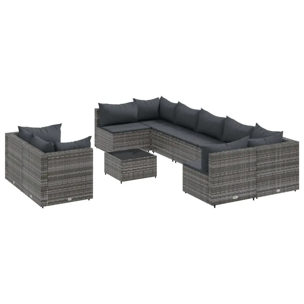 10 Piece Patio Sofa Set Cushions Gray Poly Rattan Outdoor Lounge Collection