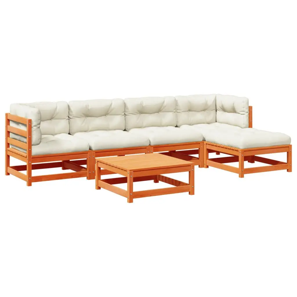 6 Piece Patio Sofa Set Cushions Wax Brown Solid Wood Pine Outdoor Furniture