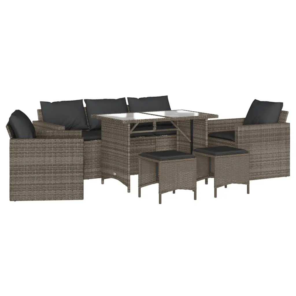6-Piece Patio Sofa Set Cushions Gray Poly Rattan Outdoor Living Room