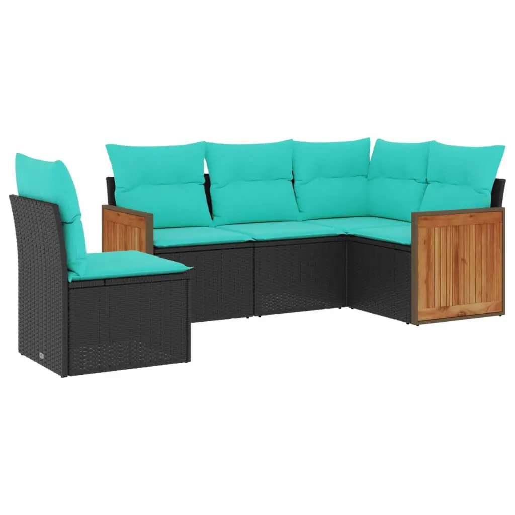5 Piece Patio Sofa Set Cushions Black Poly Rattan Outdoor Living Room