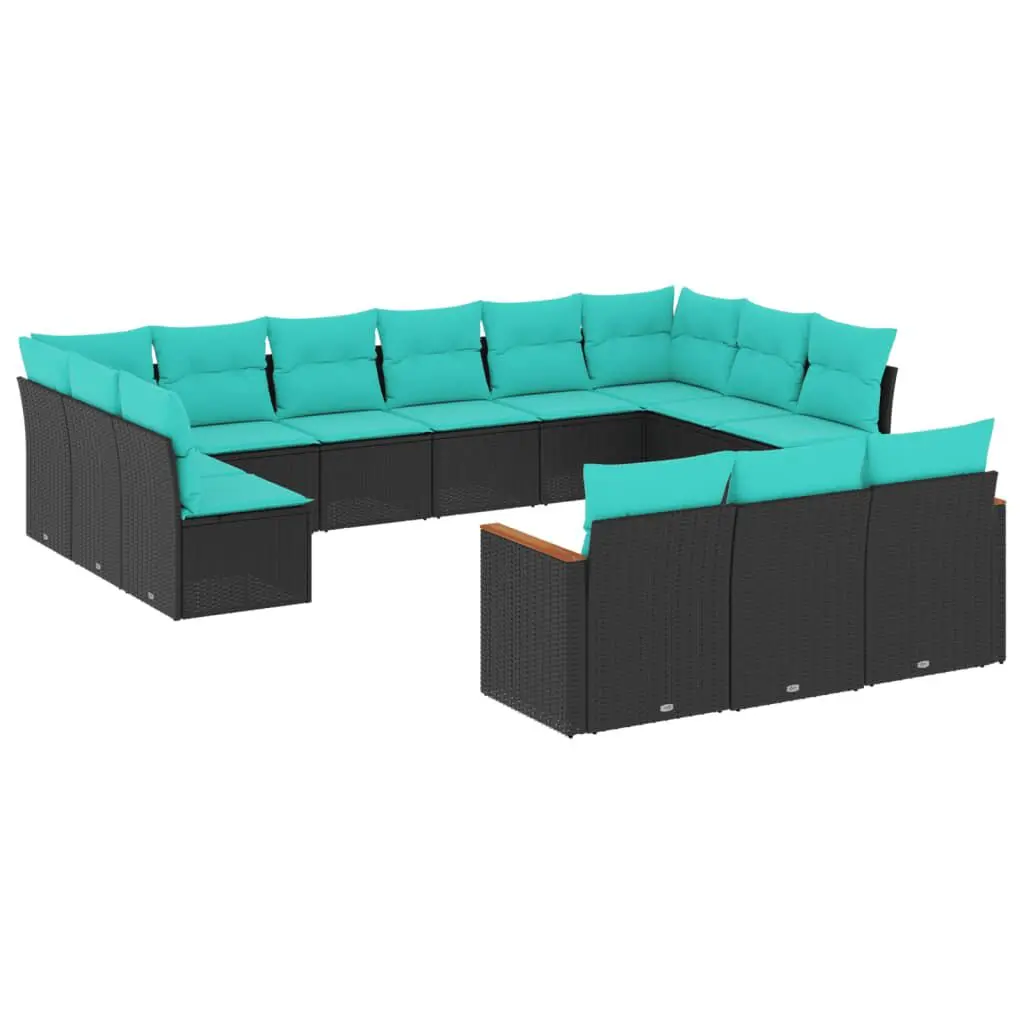 13 Piece Patio Sofa Set Cushions Black Poly Rattan Outdoor Sectional