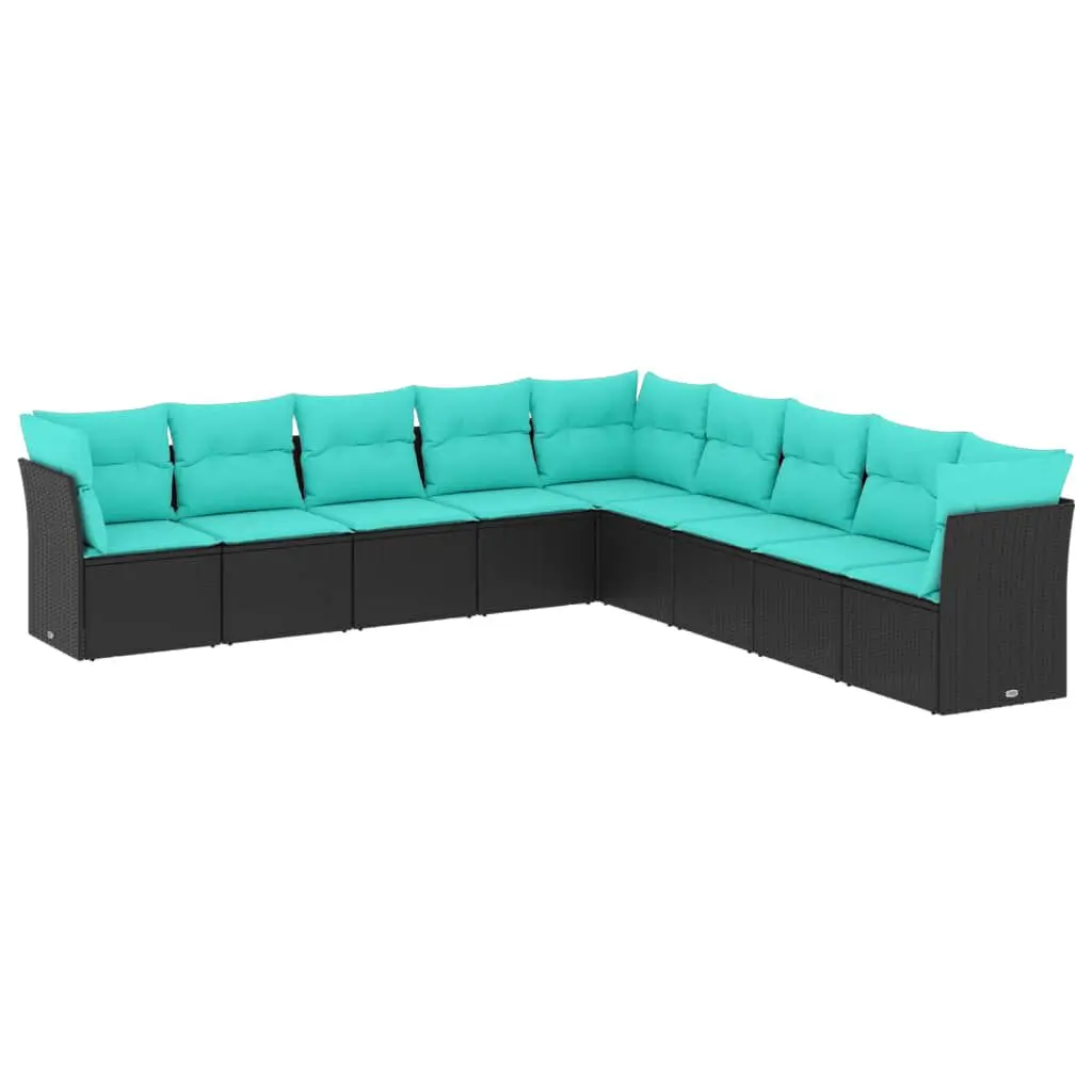 9 Piece Patio Sofa Set Cushions Black Poly Rattan Outdoor Furniture