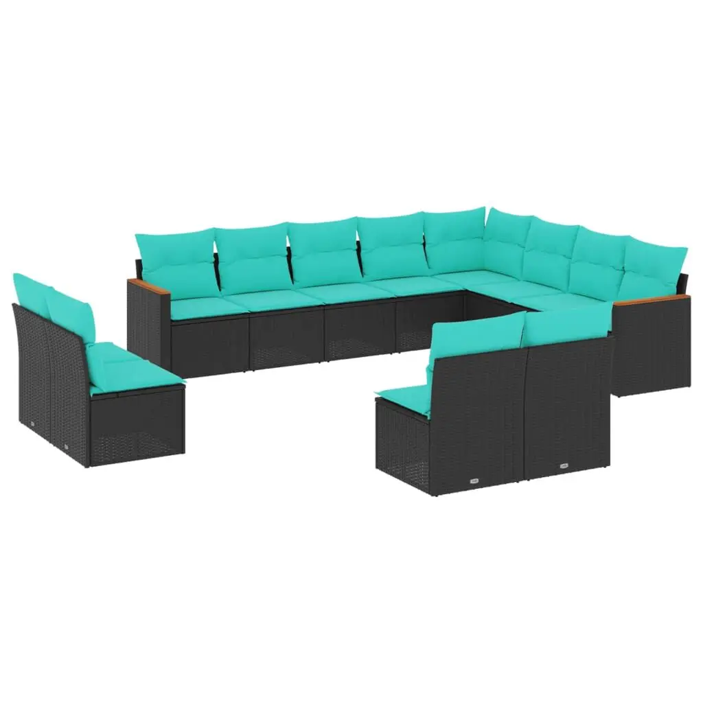 12 Piece Patio Sofa Set Cushions Black Poly Rattan Outdoor Furniture