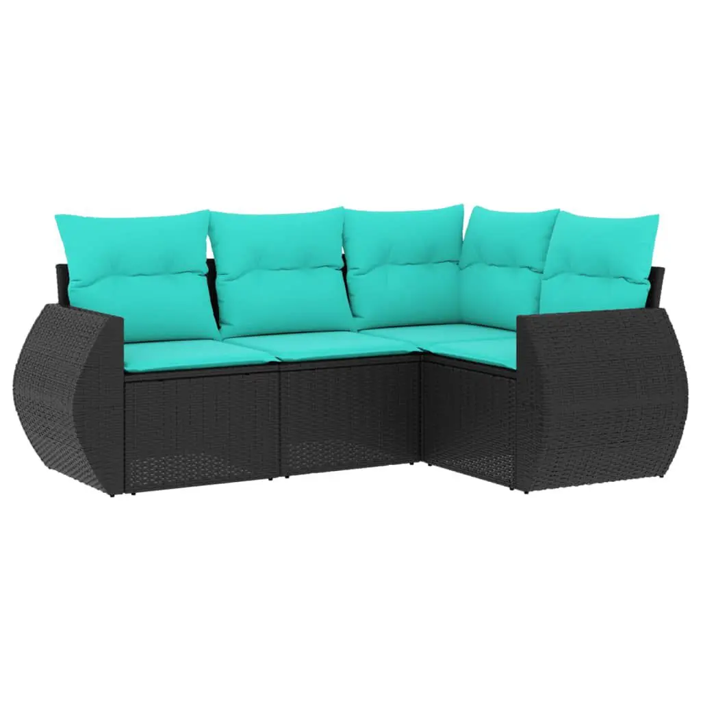 4 Piece Patio Sofa Set Cushions Black Poly Rattan Outdoor Furniture