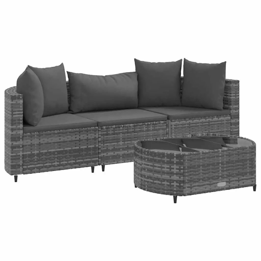 4 Piece Patio Sofa Set Cushions Gray Poly Rattan Outdoor Living Room