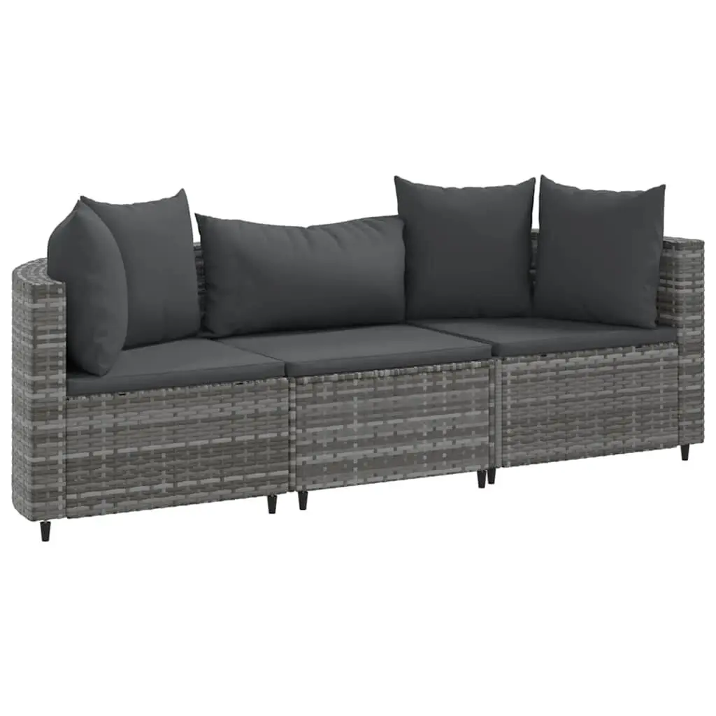 3 Piece Patio Sofa Set Cushions Gray Poly Rattan Outdoor Furniture
