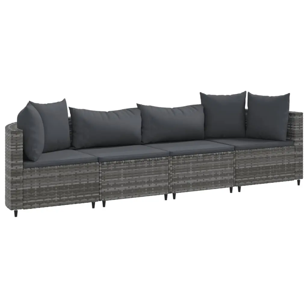 4 Piece Patio Sofa Set Cushions Gray Poly Rattan Outdoor Living