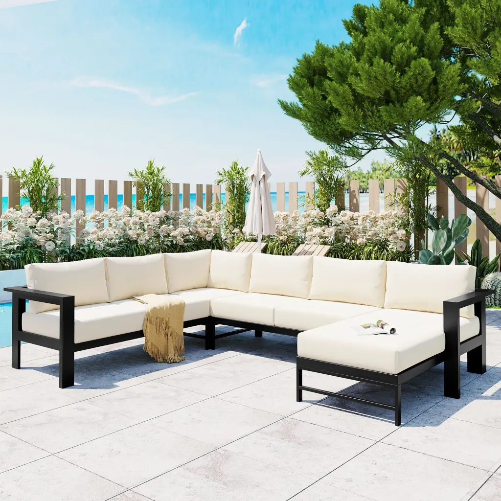 U Shaped Outdoor Sofa Set Garden Backyard Patio Furniture Multi Person Seating u_style