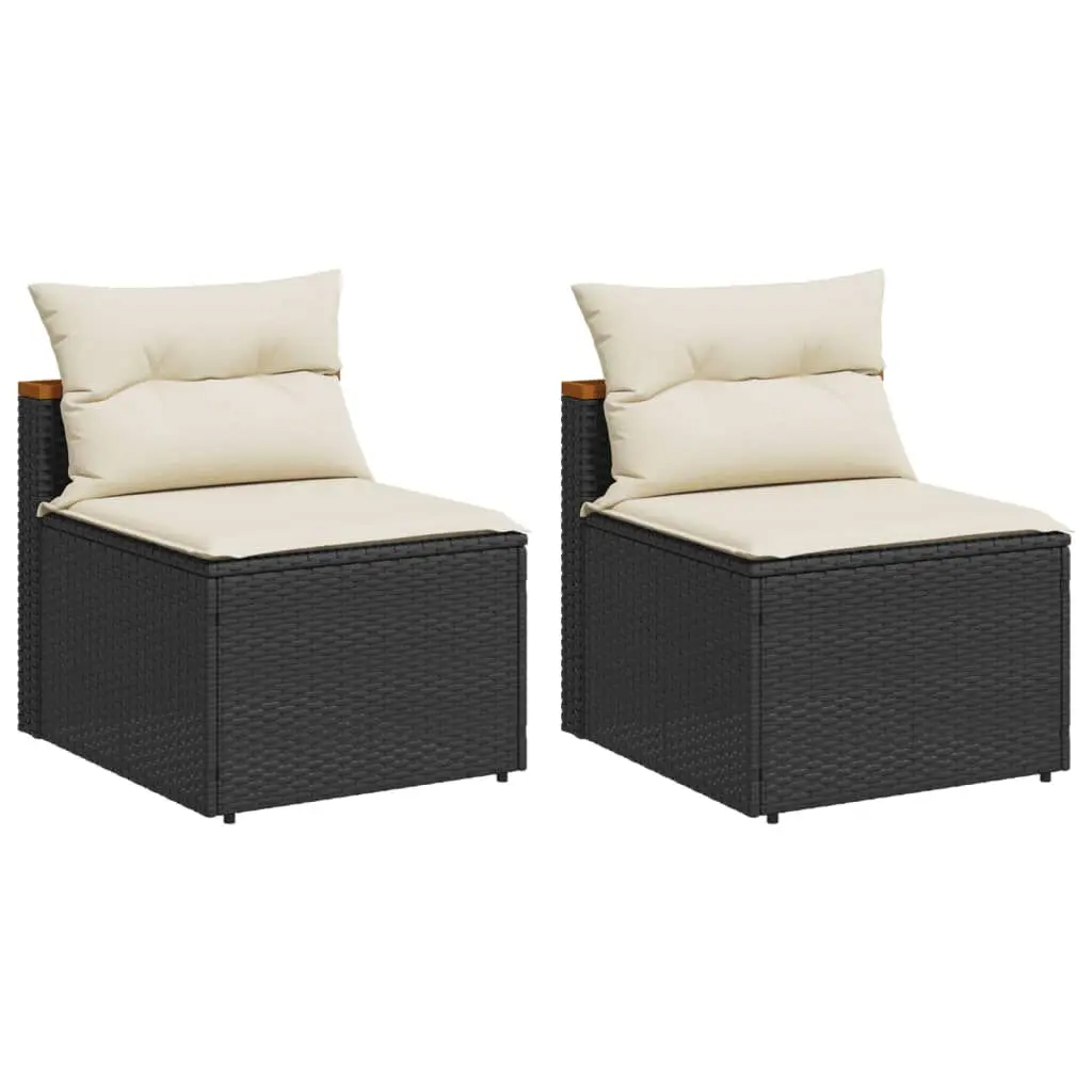 2-Piece Black Poly Rattan Patio Sofas Armless Comfortable Cushions