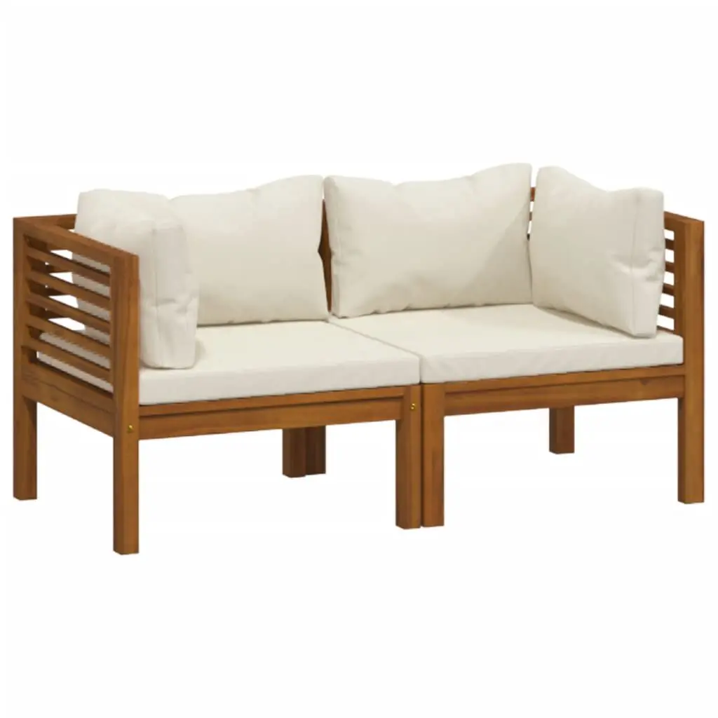 2-Seater Patio Sofa Cream Cushion Solid Acacia Wood Outdoor Furniture