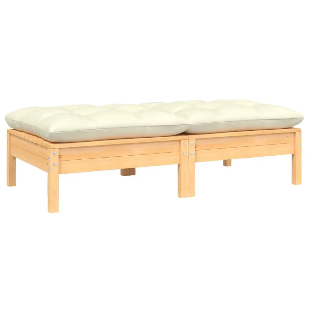 2-Seater Patio Sofa Cream Cushions Solid Pinewood Outdoor Furniture