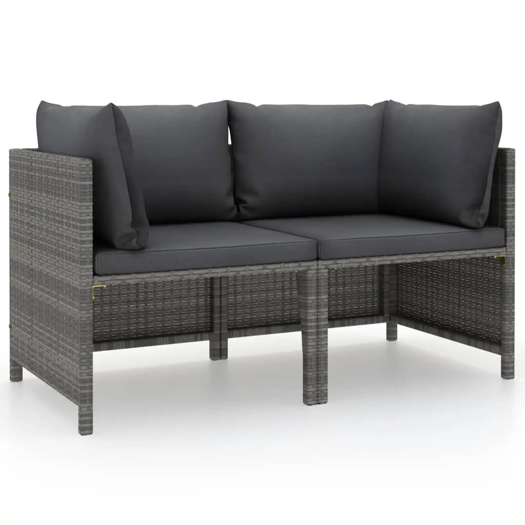 2-Seater Patio Sofa Cushions Gray Poly Rattan Outdoor Furniture