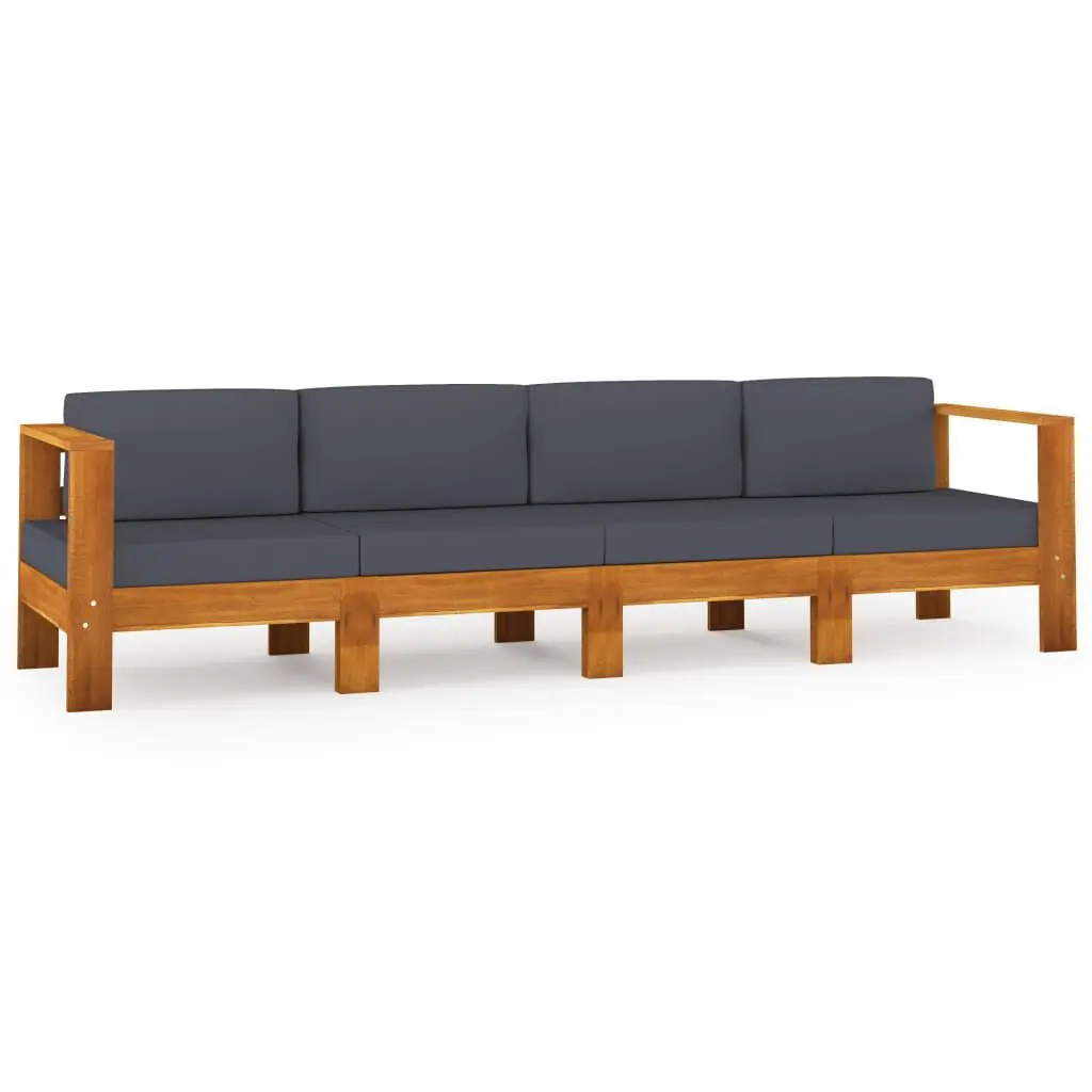 4-Seater Patio Sofa Dark Gray Cushions Acacia Wood Outdoor Furniture
