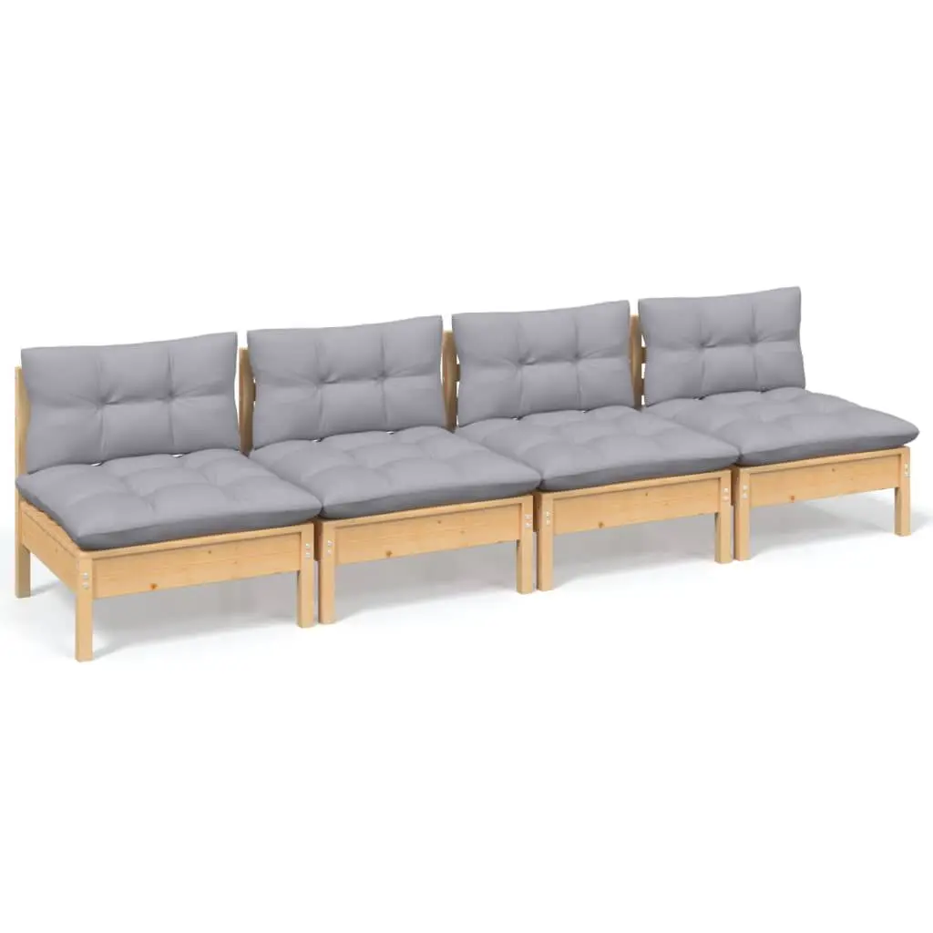 4-Seater Patio Sofa Gray Cushions Solid Pinewood Outdoor Furniture