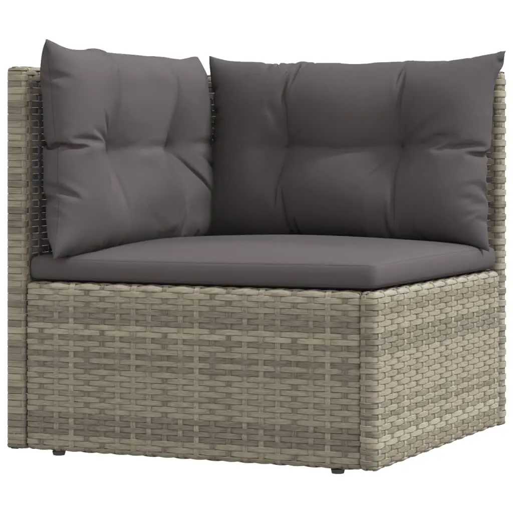 Gray Poly Rattan Patio Corner Sofa Cushions Outdoor Lounge Furniture