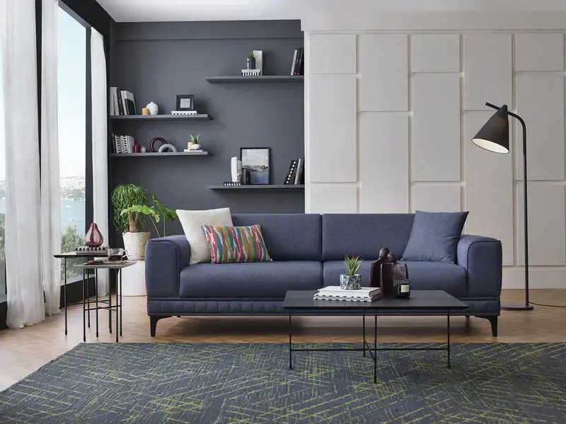 Heavy-Duty Commercial Pavia Navy Sapphire 3-Seater Sofa Bed
