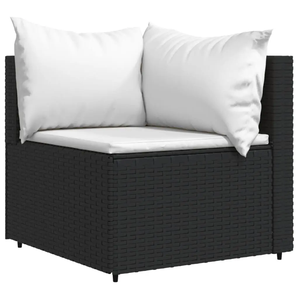Patio Corner Sofa Cushions Black Poly Rattan Outdoor Sectional Furniture