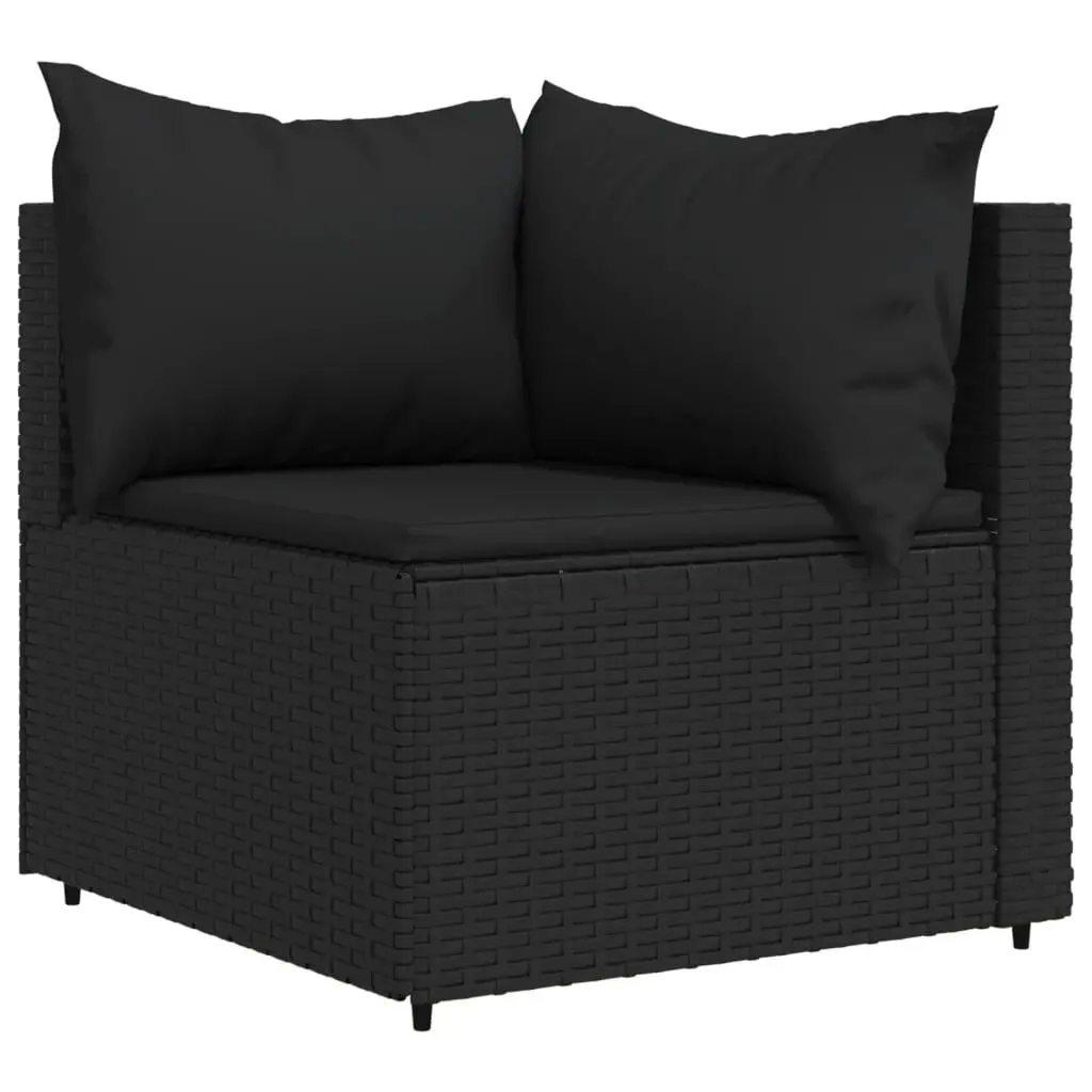 Patio Corner Sofa Cushions Black Poly Rattan Outdoor Lounge Furniture