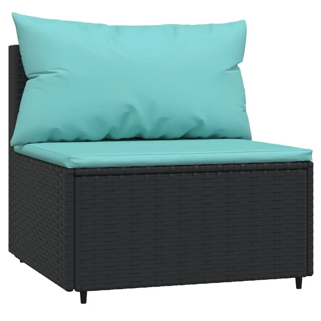 Patio Middle Sofa Cushions Black Poly Rattan Outdoor Lounge Furniture