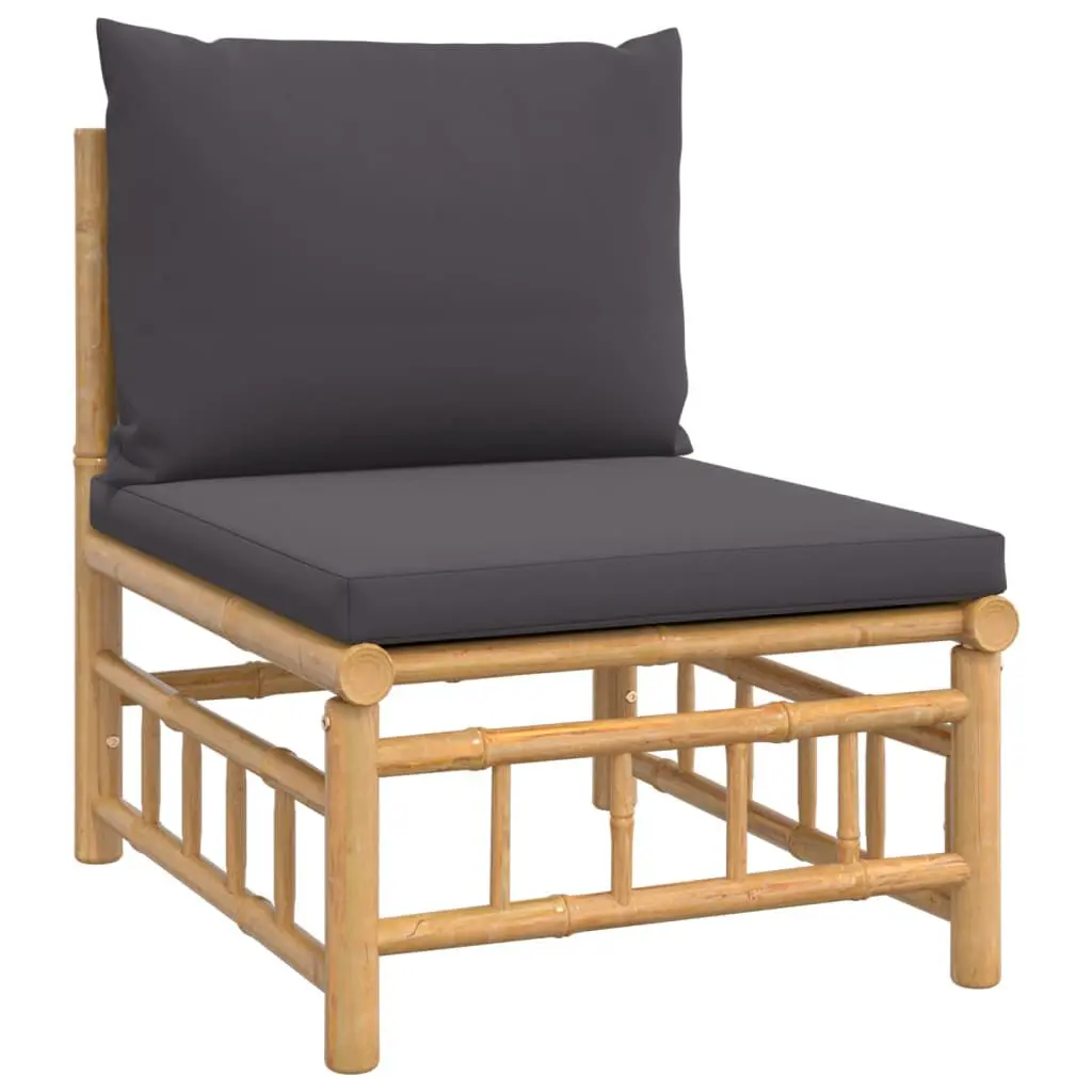 Patio Middle Sofa Dark Gray Cushions Bamboo Outdoor Living Room Furniture