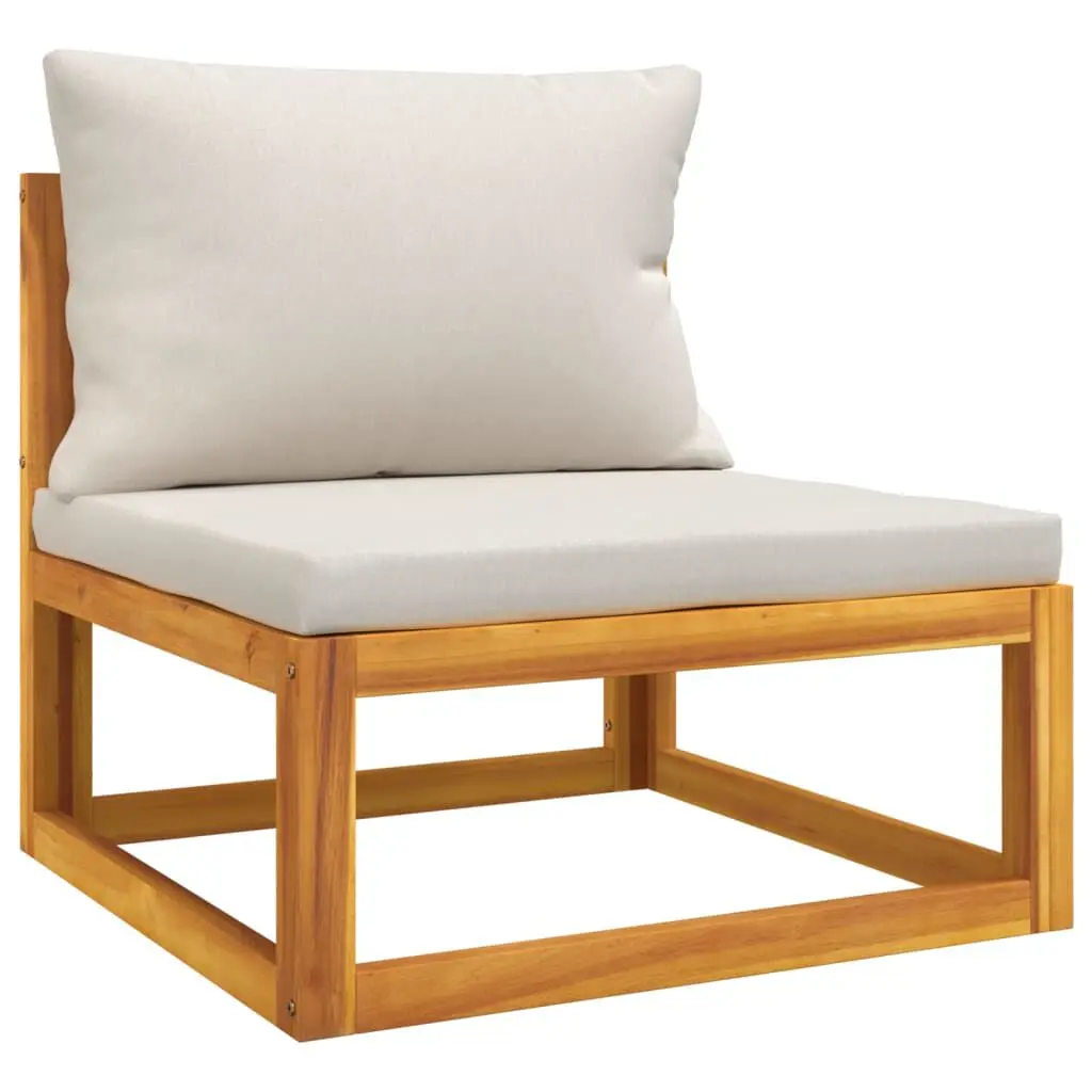 Patio Middle Sofa Light Gray Cushions Solid Wood Acacia Outdoor Lounge Furniture