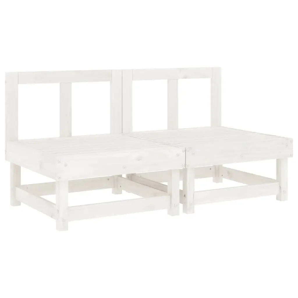 Patio Middle Sofas 2 Piece Set White Solid Wood Pine Outdoor Furniture