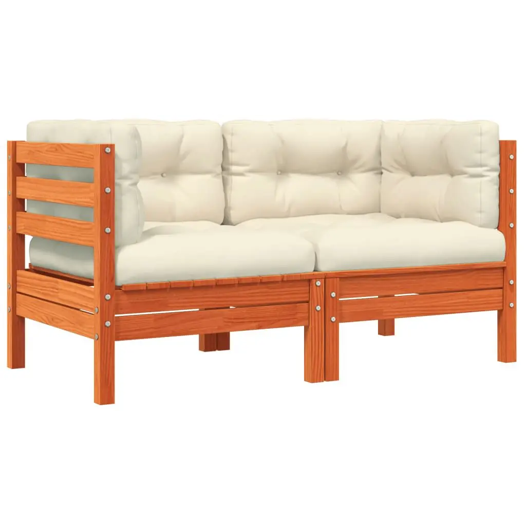 Patio Sofa Corner Cushions 2 pcs Wax Brown Solid Wood Pine Outdoor Furniture
