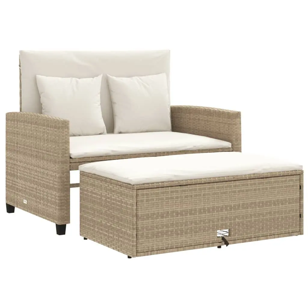 Patio Sofa Cushions 2-Seater Beige Poly Rattan Outdoor Loveseat