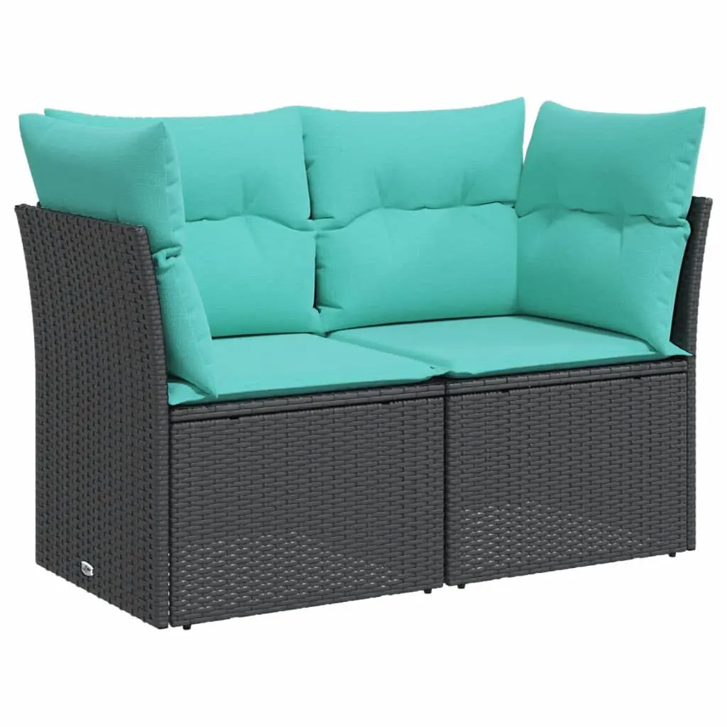 Patio Sofa Cushions 2-Seater Black Poly Rattan Outdoor Furniture